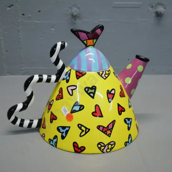 Romero Britto ceramic teapot - triangular abstract geometric butterfly design H-200 W-280