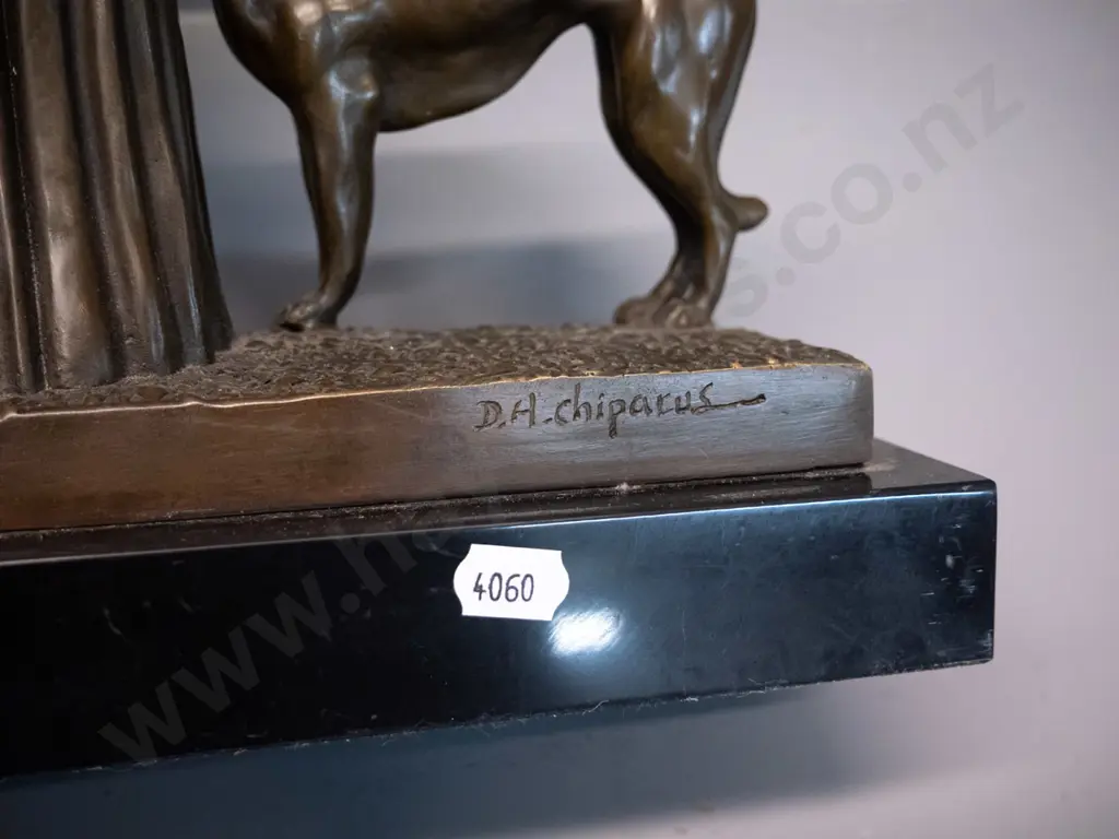 vintage deco style cast bronze figure of a woman with 2 dogs on marble or stone base H-350 W-330 Image 1++