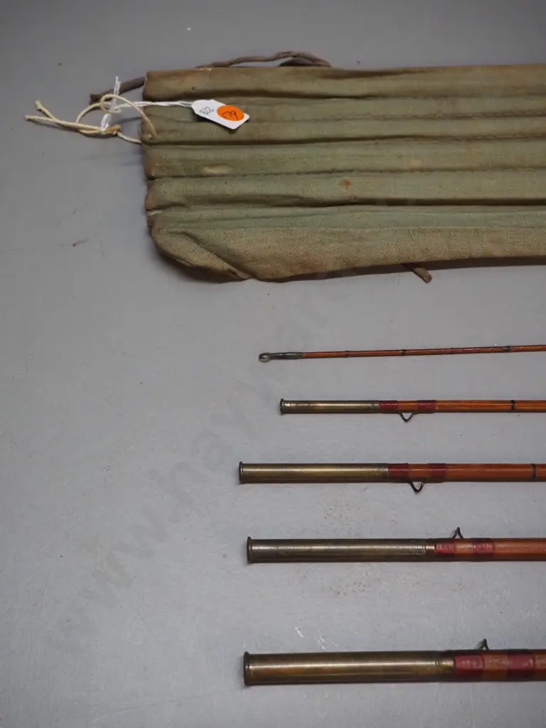 vintage 5-piece fly fishing rod with canvas sleeve - no maker's marks Image 1++
