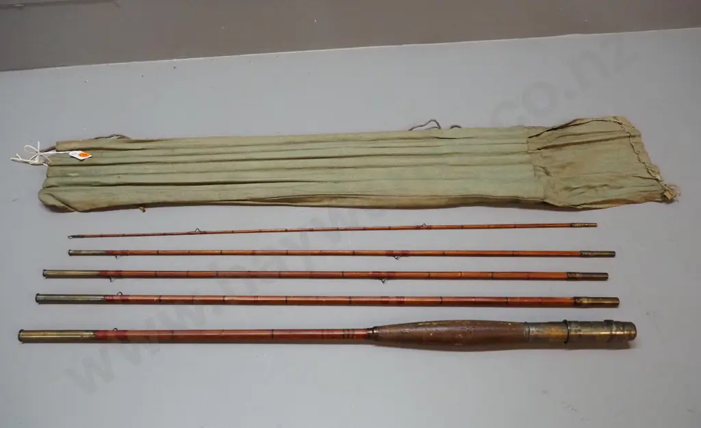 vintage 5-piece fly fishing rod with canvas sleeve - no maker's marks Image 1++