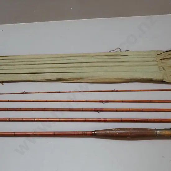 vintage 5-piece fly fishing rod with canvas sleeve - no maker's marks