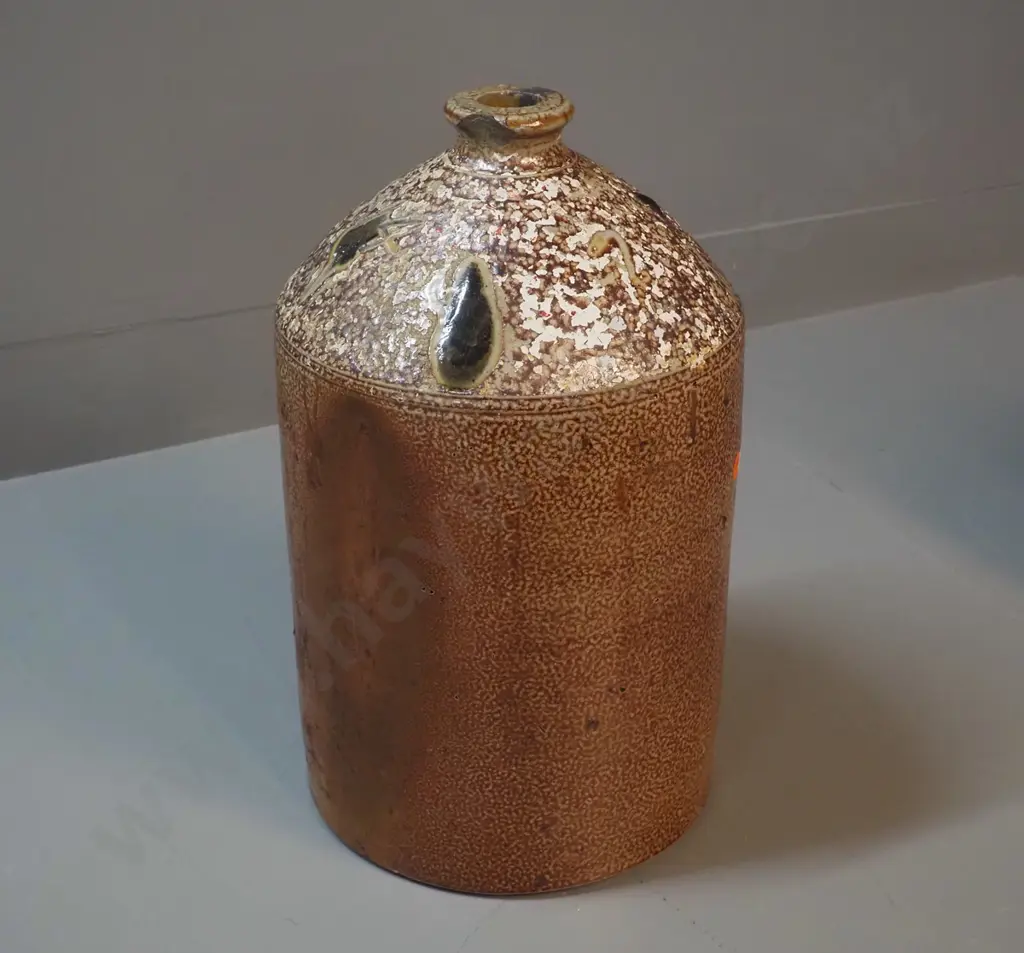 narrow-mouth stoneware crock marked J Hole & Co Timaru / 2 Gallons Liquor - has small chip to mouth H-370 D-220 Image 1++