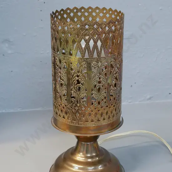 small pierced brass table lamp with copper lustre finish H-280 D-115