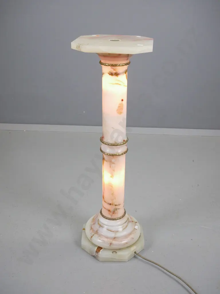 marble and hard stone illuminated classical style column display or lamp stand with brass banding - lighting works H-820 Image 1++
