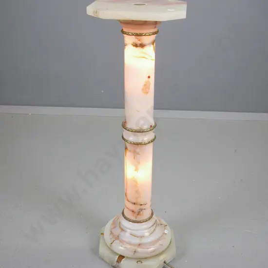 marble and hard stone illuminated classical style column display or lamp stand with brass banding - lighting works H-820