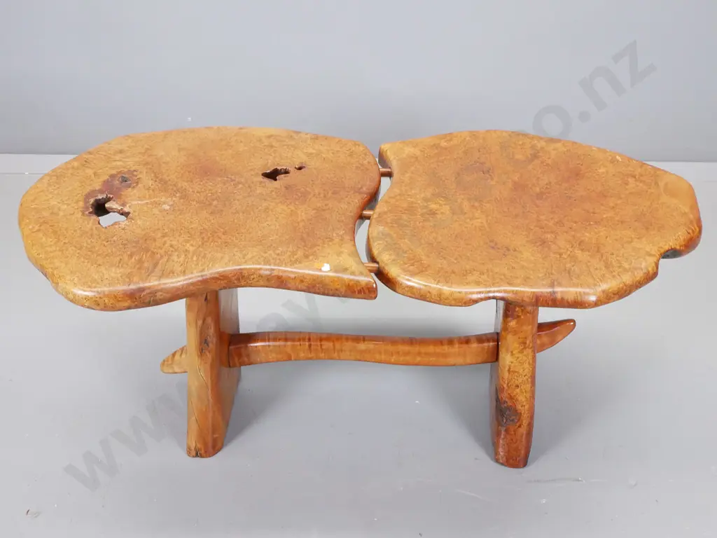 burr totara slab construction small table, signed Newby, H- 450, W-1040, D- 500 Image 1++