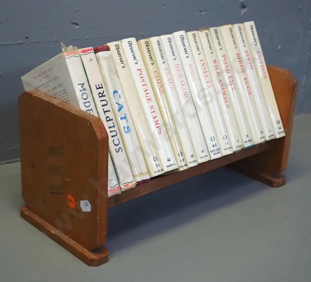 collection of 15 small Observer series books on various subjects, pub. Frederick Warne, on small bookshelf with inlaid Image 1++