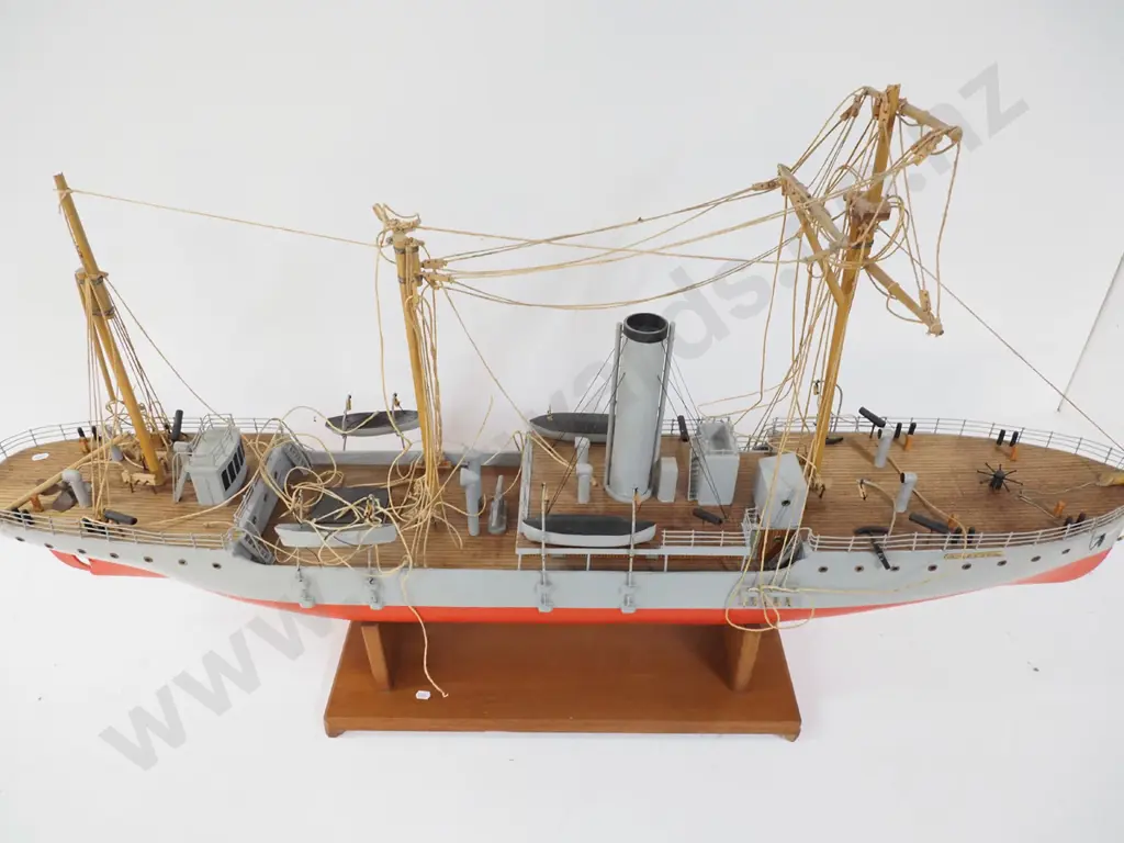 large timber model "Amokura" on stand. In restorer's condition, masts snapped etc. H-550 L-1550 Image 1++