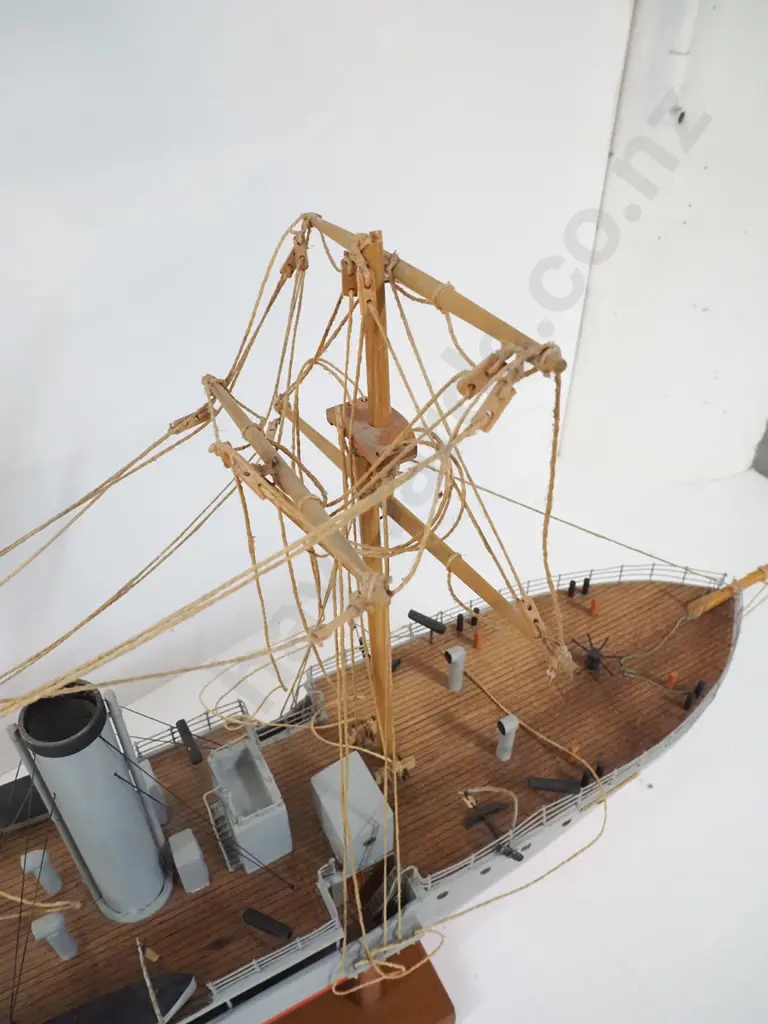 large timber model "Amokura" on stand. In restorer's condition, masts snapped etc. H-550 L-1550 Image 1++