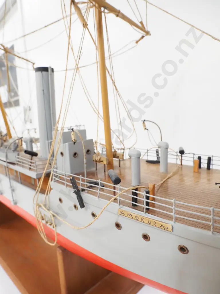 large timber model "Amokura" on stand. In restorer's condition, masts snapped etc. H-550 L-1550 Image 1++