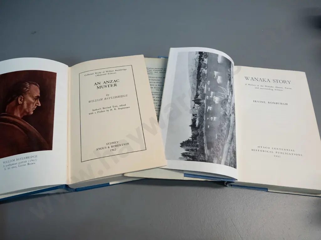 2 books - 'An Anzac Muster' by Bayle-Bridge 1962 and 'Wanaka Story' by Irvine Roxburgh 1957 - general wear & some foxing Image 1++