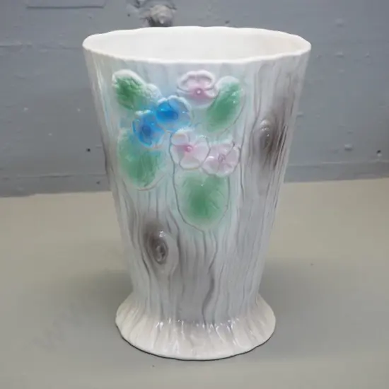 Crown Lynn No. 546 hand painted tree bark and floral motif vase - various small flecks H-220 D-160