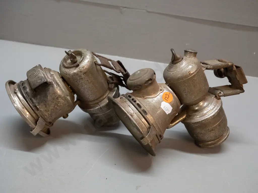 2 vintage carbide bicycle lamps - one marked Joseph Lucas Birmingham, other slightly larger has no maker's marks Image 1++