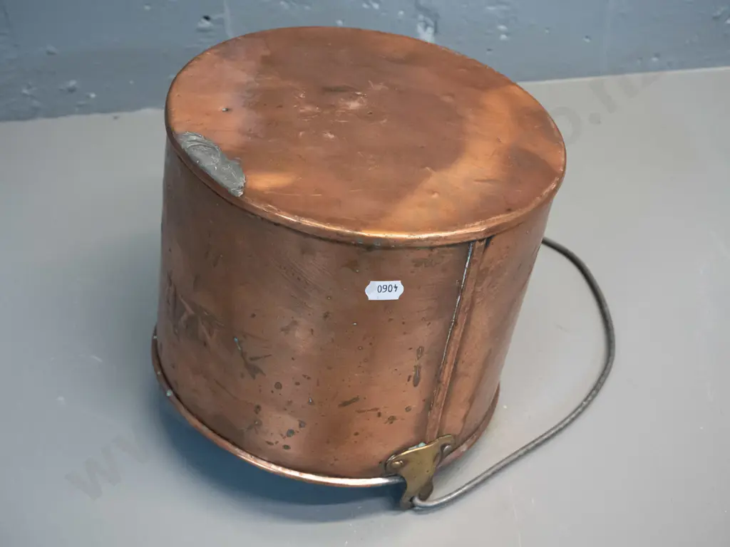 copper NZR billy / handled pail - NZR embossed on side H-180 D-210 Image 1++