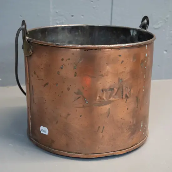 copper NZR billy / handled pail - NZR embossed on side H-180 D-210