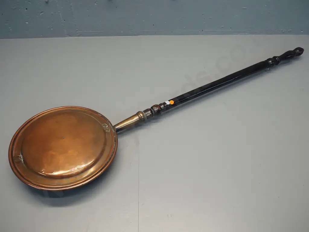 vintage copper bed warmer with long timber handle - overall L-1080 Pan D-270 Image 1++