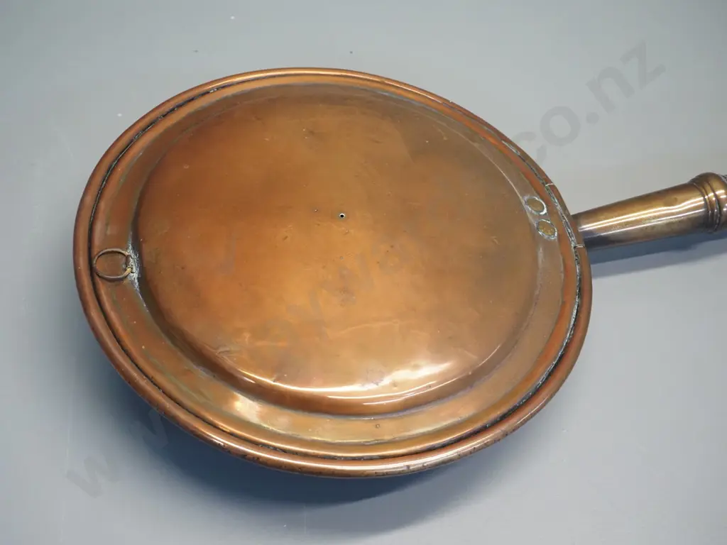 vintage copper bed warmer with long timber handle - overall L-1080 Pan D-270 Image 1++