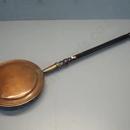 vintage copper bed warmer with long timber handle - overall L-1080 Pan D-270