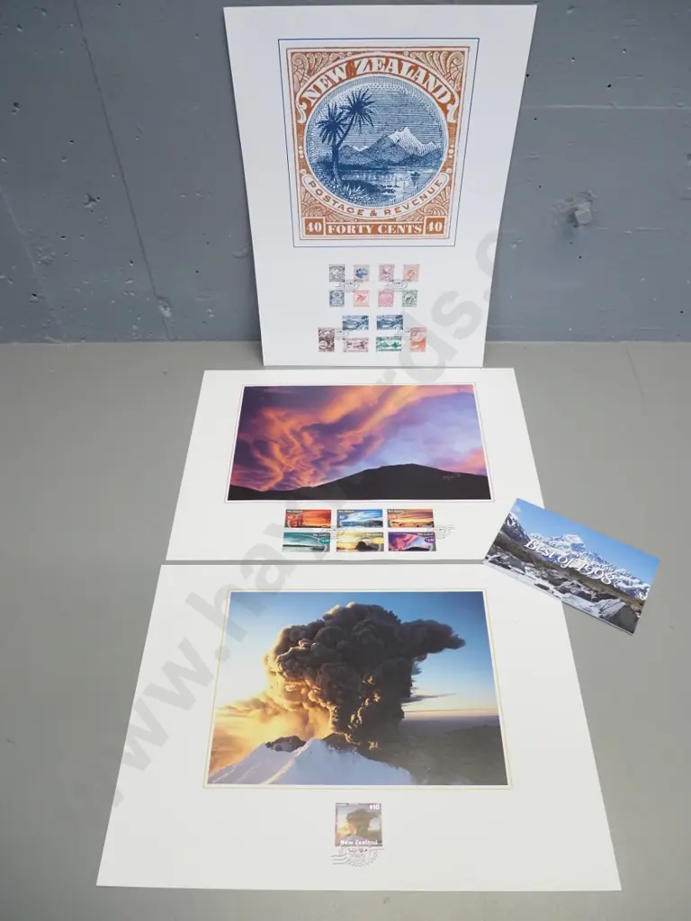 3 New Zealand Post collector's stamp & poster prints: Ruapehu and Lindis Pass, pictorial reissue, and a Best of 1998 set Image 1++