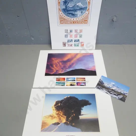3 New Zealand Post collector's stamp & poster prints: Ruapehu and Lindis Pass, pictorial reissue, and a Best of 1998 set