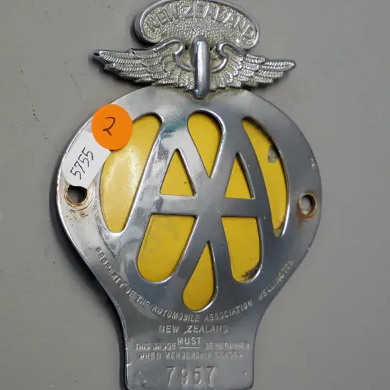vintage New Zealand Automobile Association chrome car badge with yellow insert - some paint loss