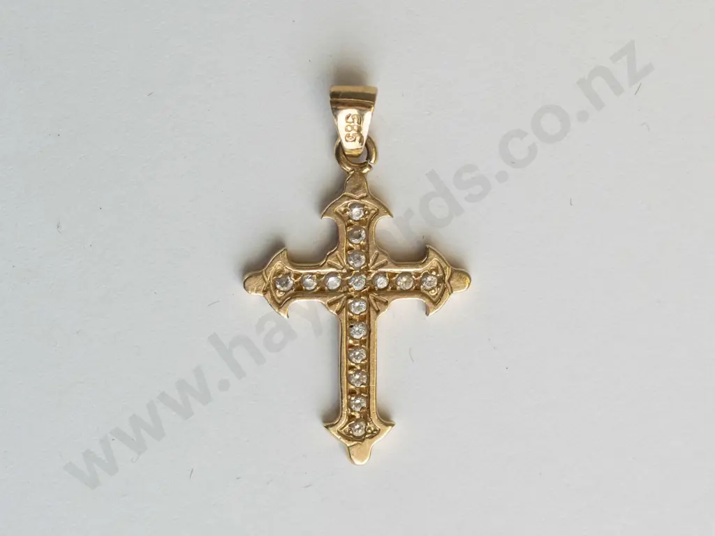 cz cross pendant no chain stamped 585 Image 1++