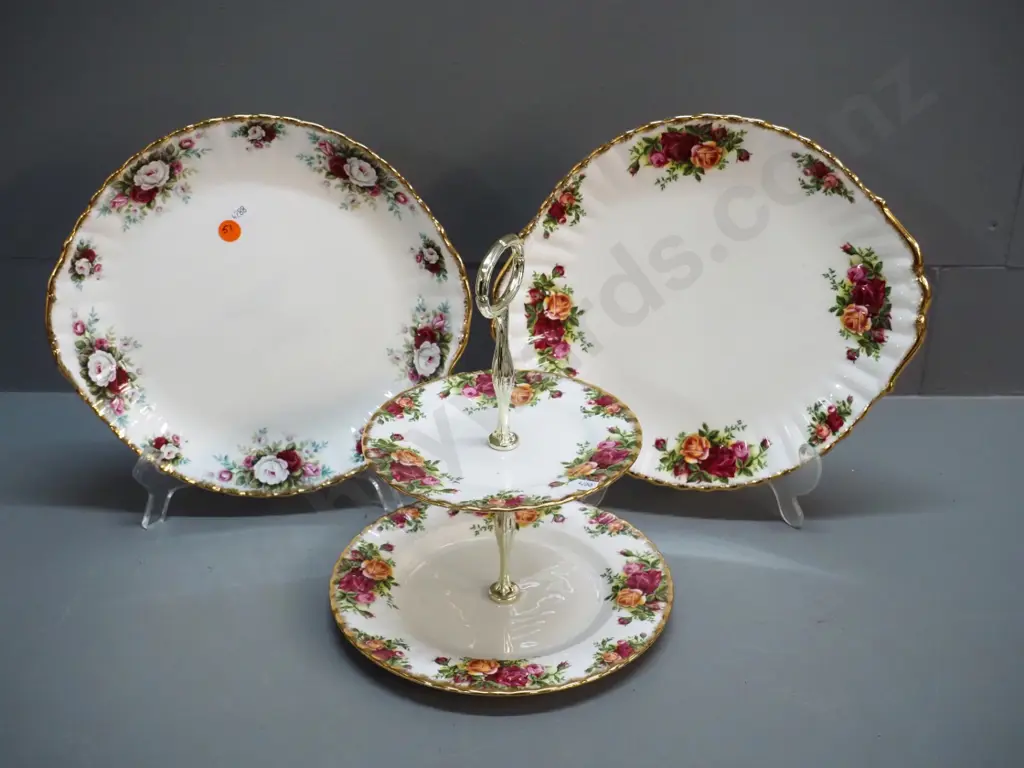 2 Royal Albert cake plates - Celebration & Old Country Roses, and a 2-tier cake stand Image 1++