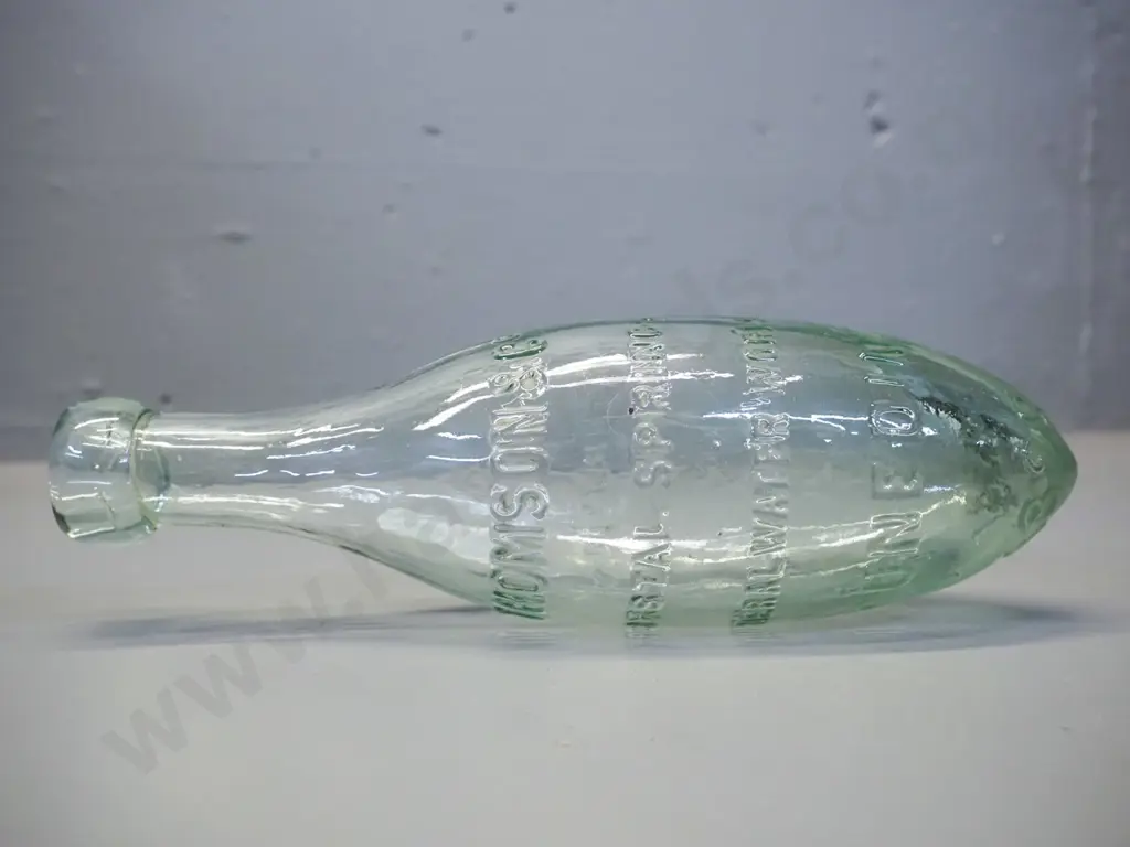 vintage light green glass torpedo bottle - Thompson & Co Crystal Springs Dunedin - marked 1898 L-240 Image 1++