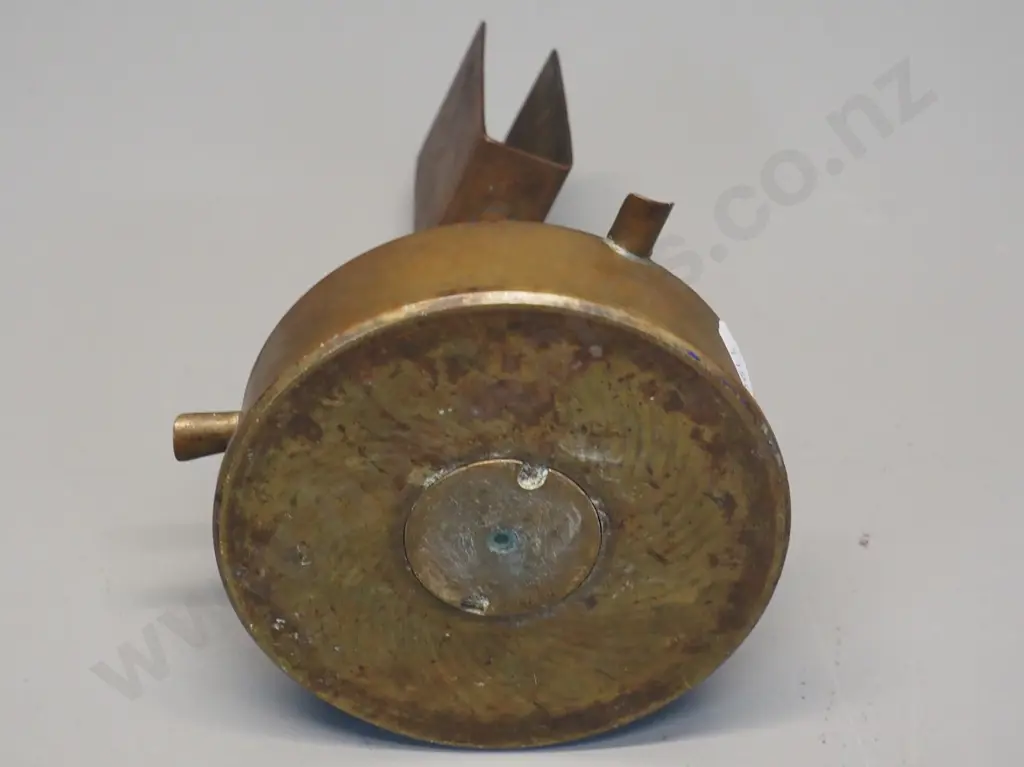 vintage brass ashtray and matchbox holder made from shell casings with NZ Infantry logo - one cigarette holder missing Image 1++