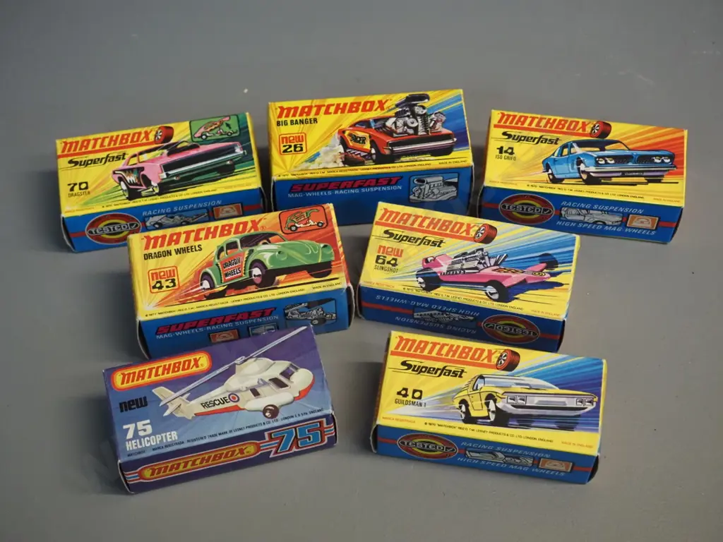7 Matchbox vehicles in original boxes -  assorted Superfast cars and a helicopter Image 1++