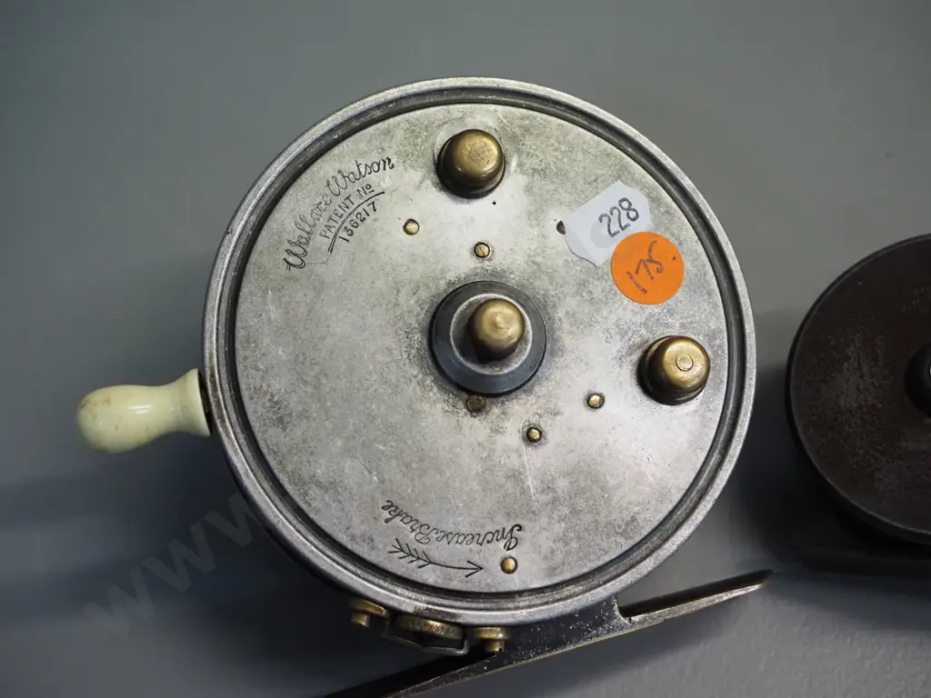2 vintage English metal spinning reels - circa 1930 Wallace Watson 4" and Young & Sons D-100 Image 1++