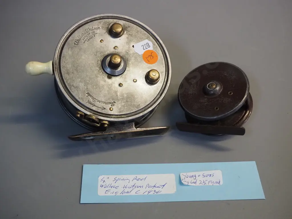 2 vintage English metal spinning reels - circa 1930 Wallace Watson 4" and Young & Sons D-100 Image 1++
