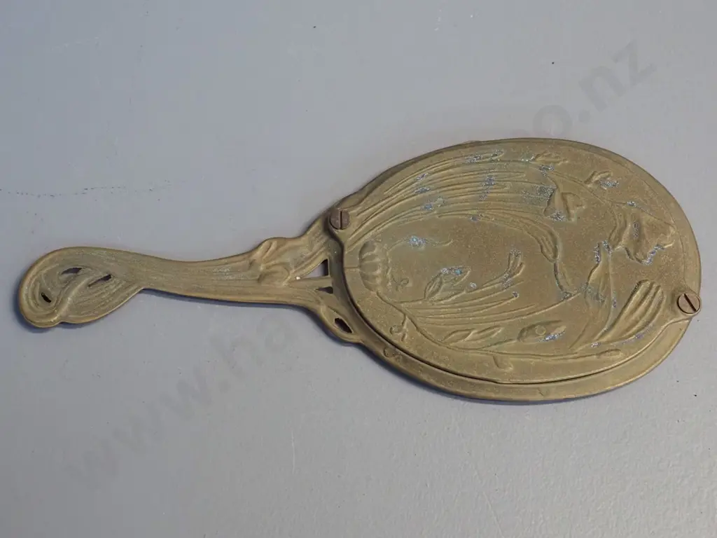 art nouveau style brass hand mirror L-250 W-110 Image 1++