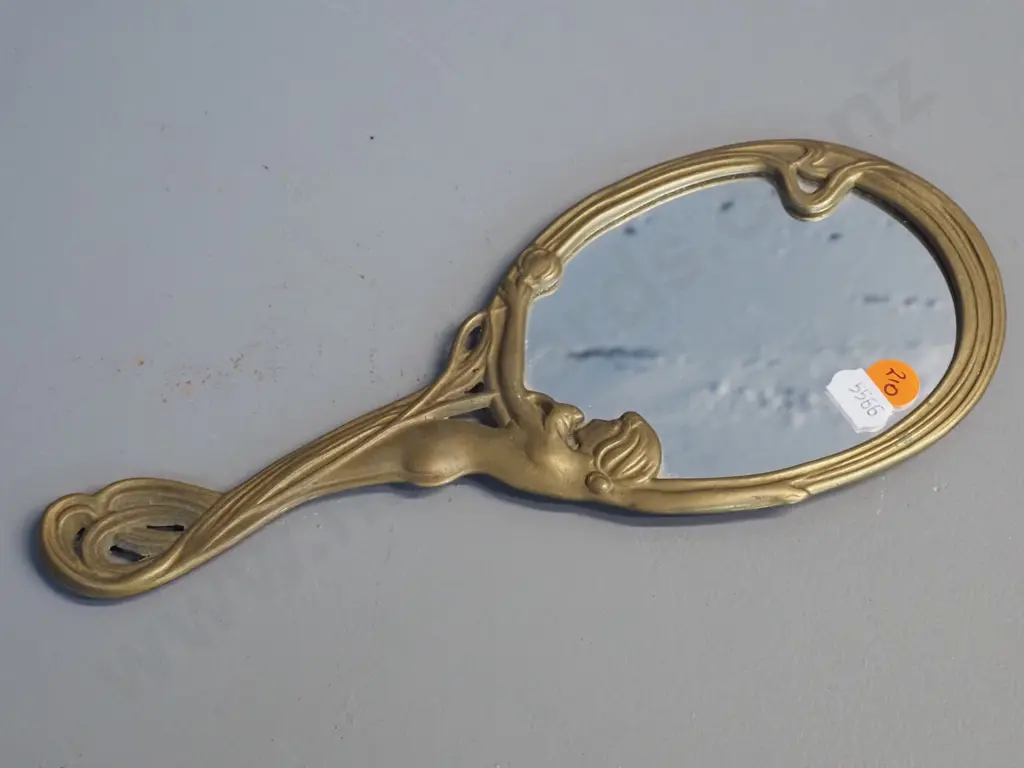 art nouveau style brass hand mirror L-250 W-110 Image 1++