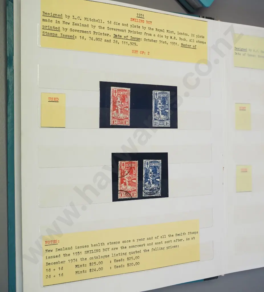 3 stamp albums - all New Zealand, well annotated - 1901 thru 1950s including early health stamps Image 1++