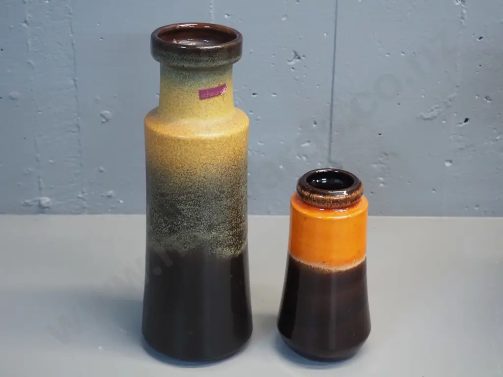 2 German pottery vases - taller H-320 marked Scheurich 205-32m and smaller marked 209-18 Image 1++