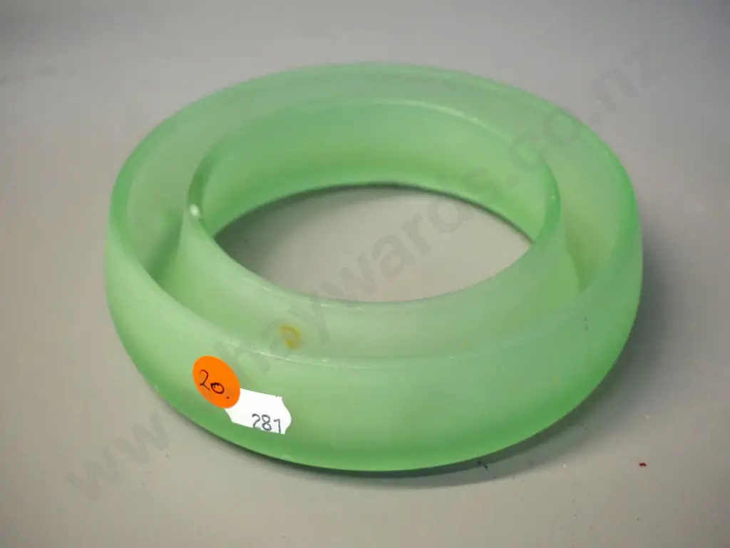 vintage frosted green uranium glass circular trough vase H-40 D-145 Image 1++