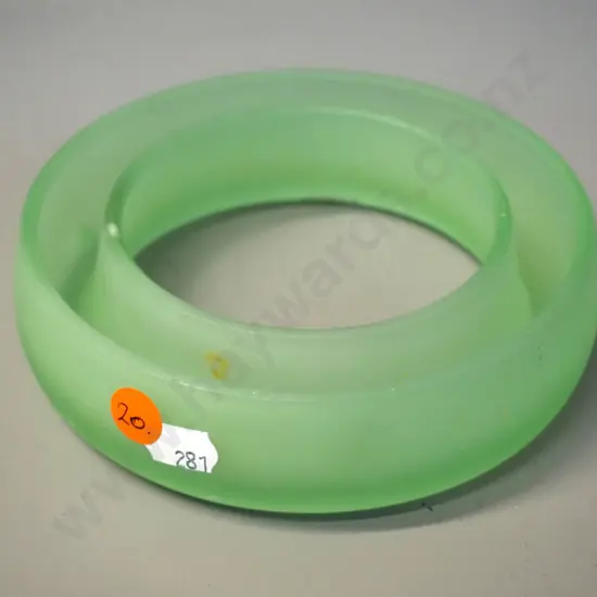 vintage frosted green uranium glass circular trough vase H-40 D-145