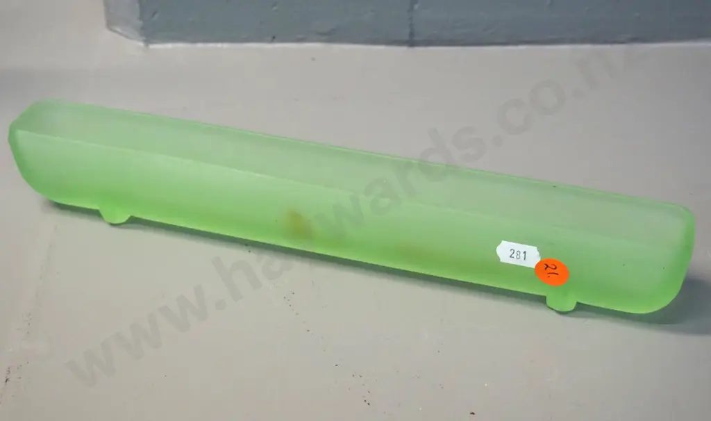 vintage frosted green uranium glass trough vase H-45 L-300 W-40 some water staining Image 1++