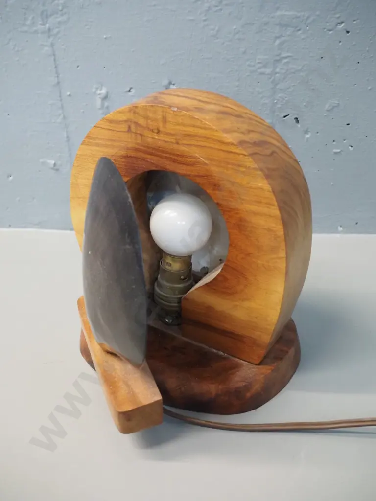 retro timber table lamp with carved shell front, plain shell back H-210 W-180 Image 1++