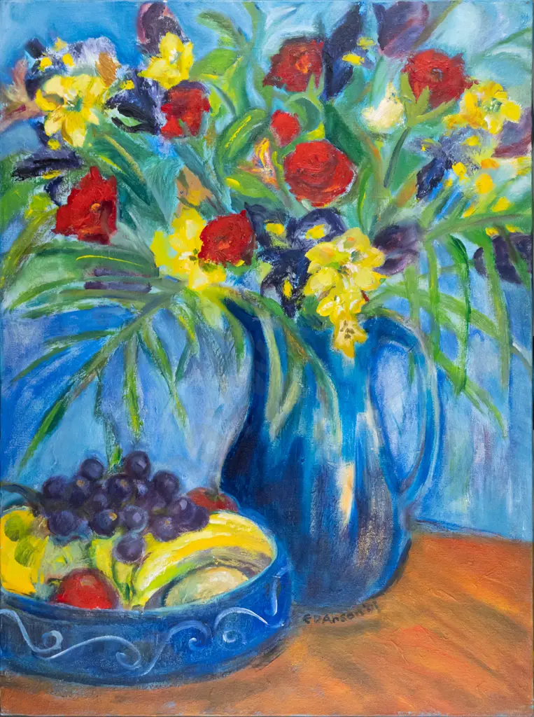 Erin Anson '01 - boxed acrylic "Grapes & Roses" H-620 W-460 Image 1++