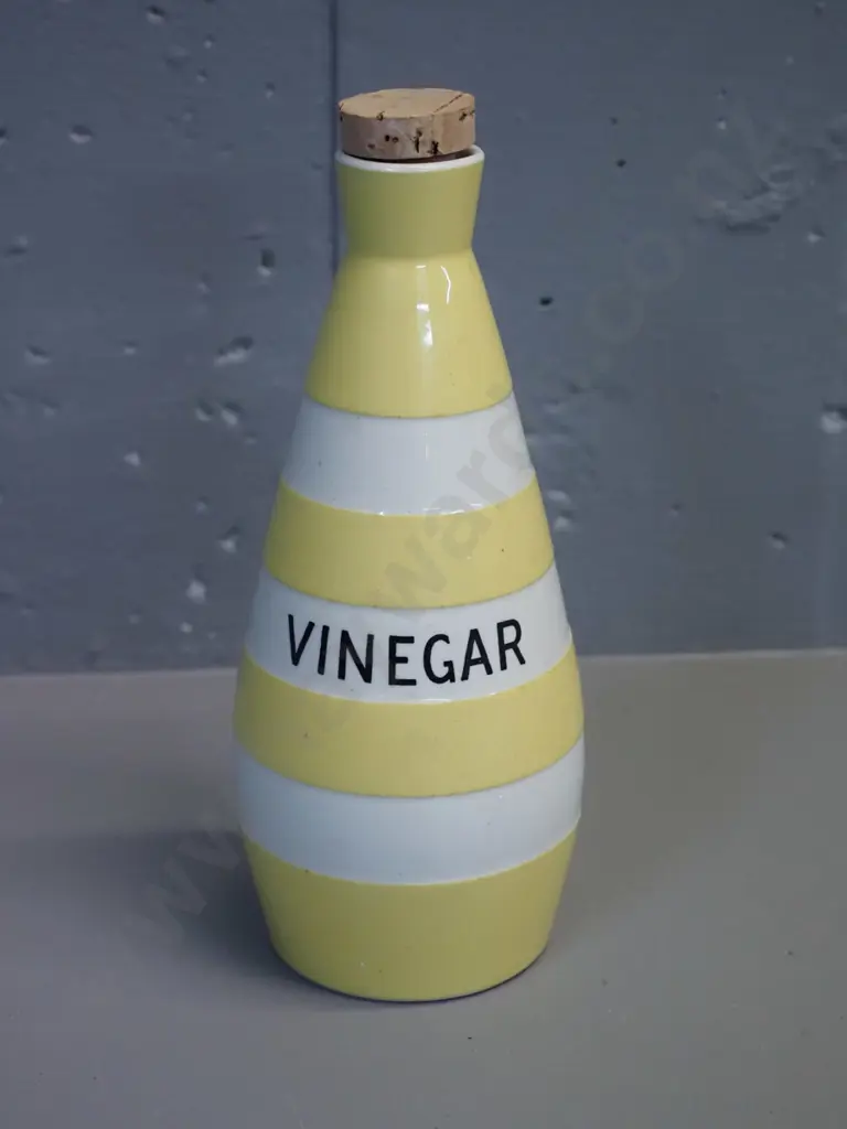 Cornish ware yellow striped vinegar bottle with cork stopper H-200 Image 1++