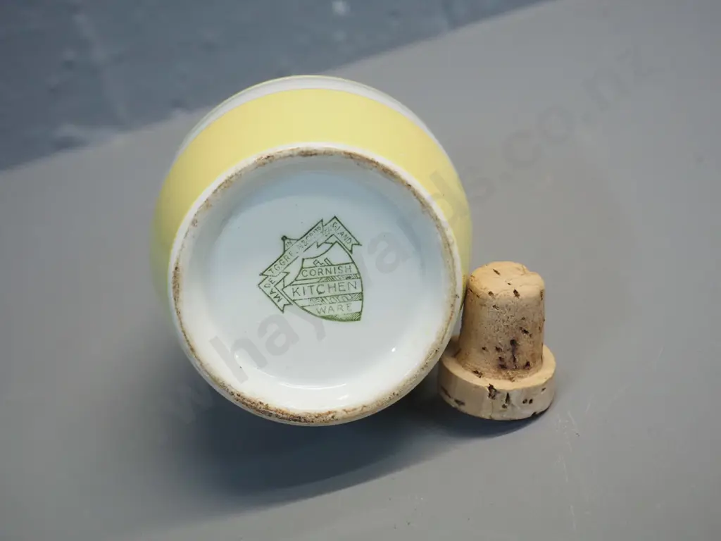 Cornish ware yellow striped vinegar bottle with cork stopper H-200 Image 1++