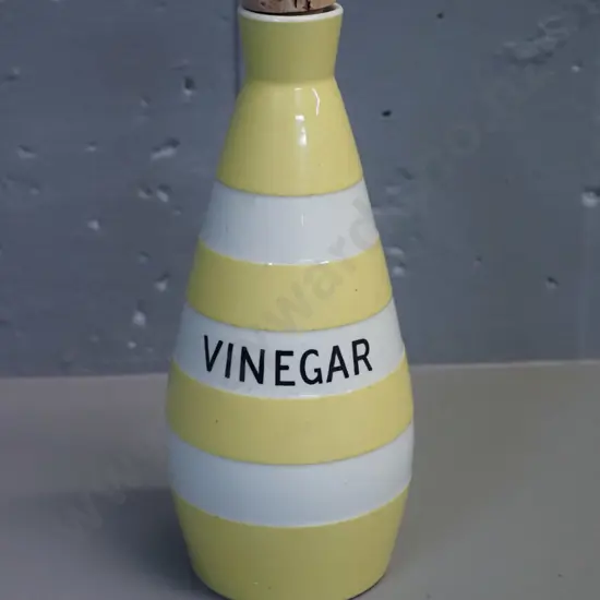 Cornish ware yellow striped vinegar bottle with cork stopper H-200