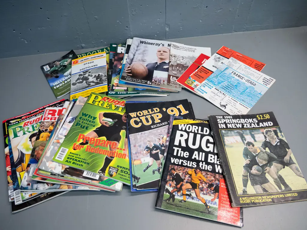 large collection of rugby publications - Rugby Preview magazines 1987 thru 2002, programs mostly 80s and 90s including Image 1++