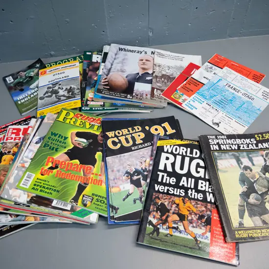 large collection of rugby publications - Rugby Preview magazines 1987 thru 2002, programs mostly 80s and 90s including