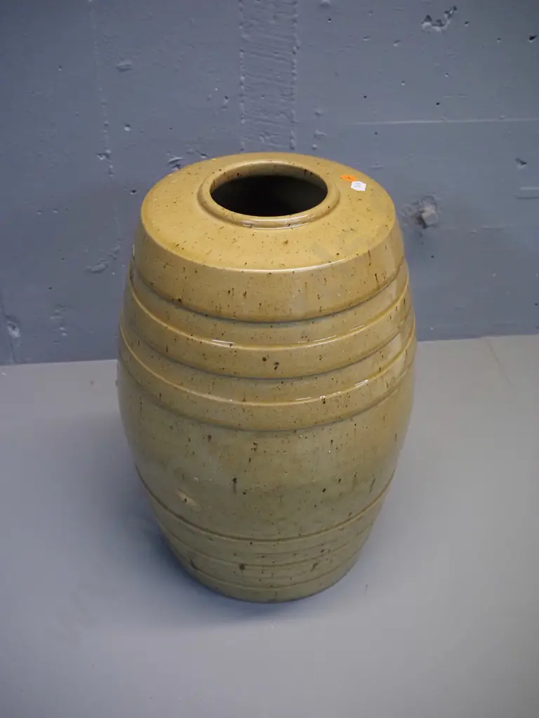 large stoneware open-top drinks dispenser - spigot hole sealed with cork H-380 D-240 Image 1++