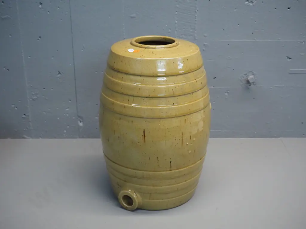 large stoneware open-top drinks dispenser - spigot hole sealed with cork H-380 D-240 Image 1++
