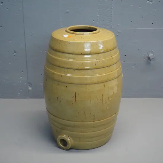 large stoneware open-top drinks dispenser - spigot hole sealed with cork H-380 D-240