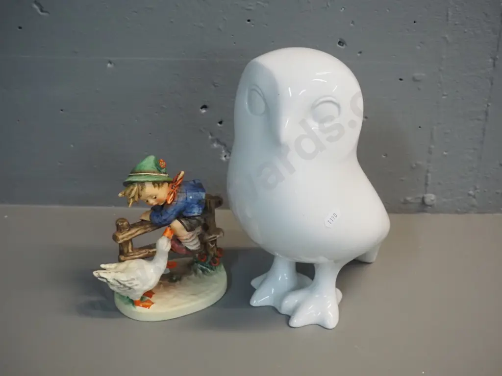 Royal Dux white owl figure H-260 and a Hummel boy figurine with small areas of finish loss Image 1++